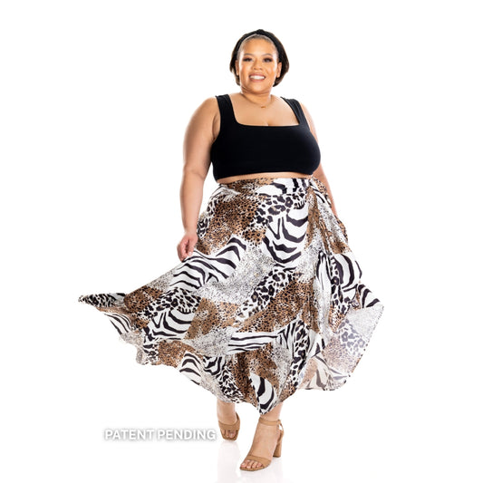ZaZa Silk Animal Print Curvy Skirt